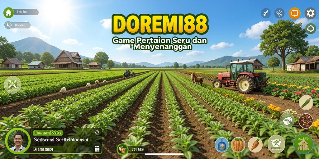 Tampilan gameplay seru DOREMI88 dengan aktivitas bertani