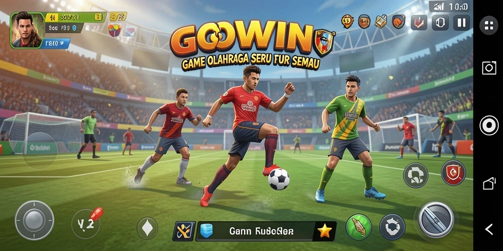 Screenshot utama GOWIN dengan aksi olahraga yang intens.