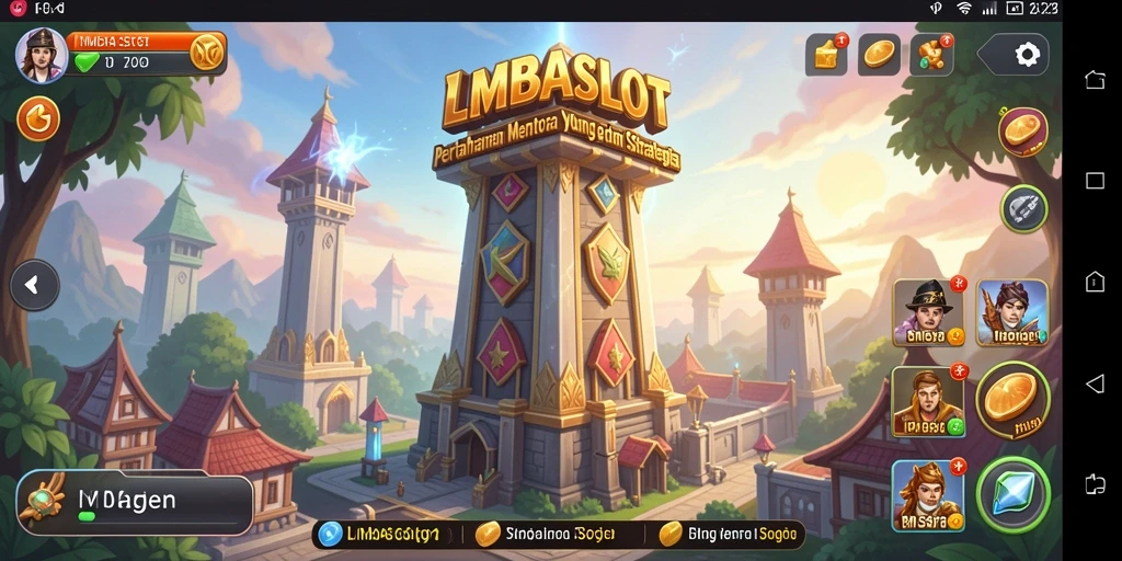 Screenshot LMBASLOT menampilkan aksi menara pertahanan melawan gelombang musuh.