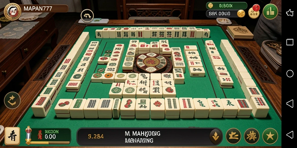 Tampilan gameplay menakjubkan dalam MAPAN777 dengan ubin Mahjong yang berwarna-warni.
