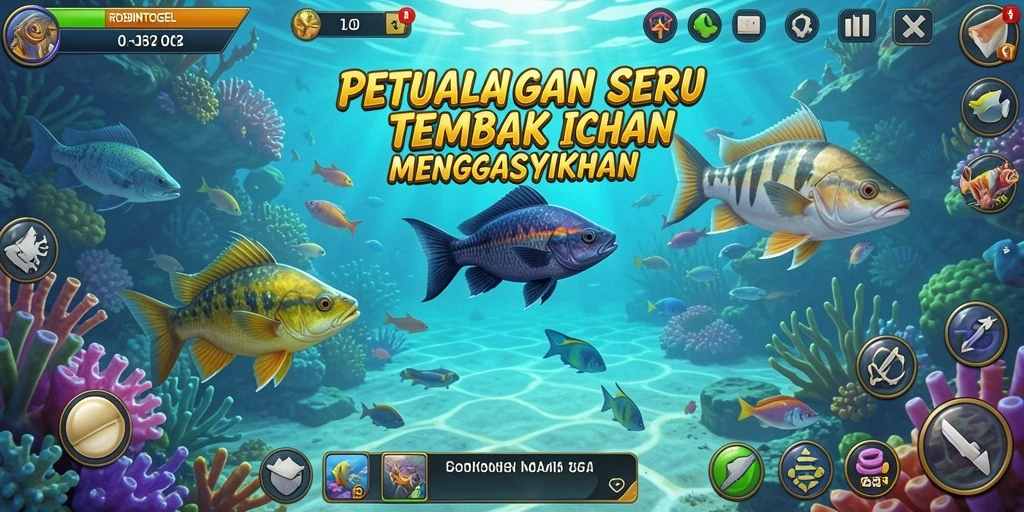 Tangkapan layar utama ROBINTOGEL menampilkan aksi menembak ikan yang seru.