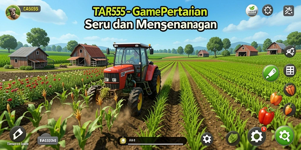 Screenshoot gameplay TAR555: menampilkan ladang hijau dan hewan peliharaan.